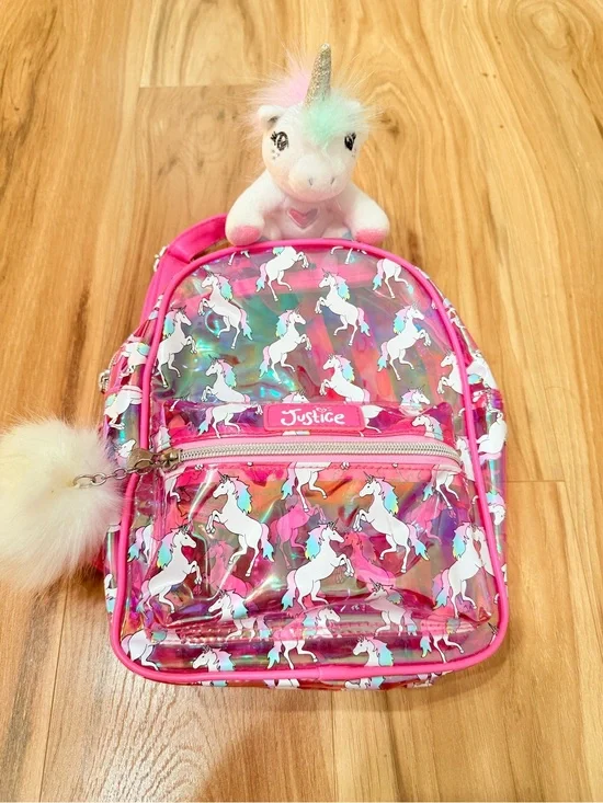 Justice Pink Unicorn Mini Backpack with Pom and Unicorn Charm