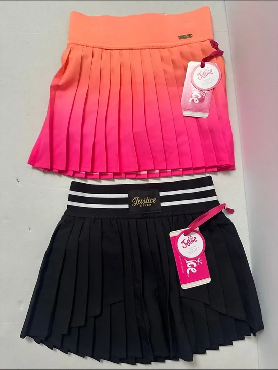 Justice Girls' Pleated Skort Duo - Coral to Hot Pink Ombre & Black