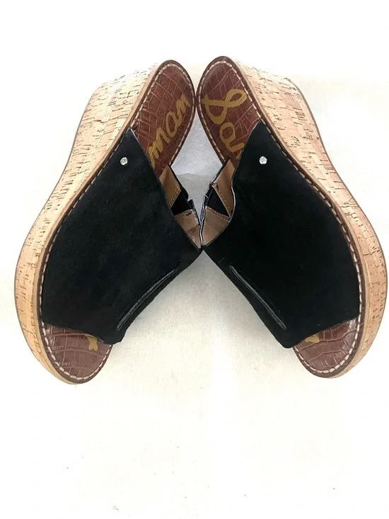 Sam Edelman Black Suede Cork Wedge Slides