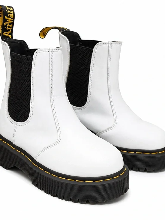Dr. Martens 2976 Quad White Leather Platform Chelsea Boots Women’s Size 8 EU 39