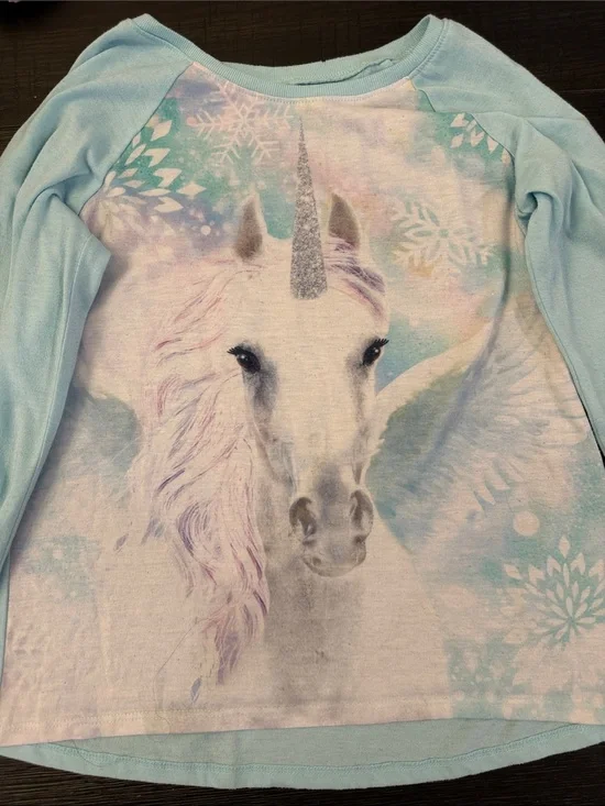 Justice Light Blue Unicorn Pajama Top with Glitter Horn