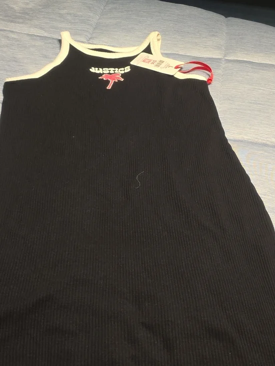 Justice Black Ribbed Tank Dress with Cream Trim