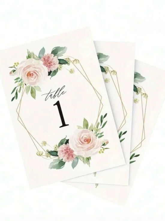 Floral Table Number Card - Pink Rose Design