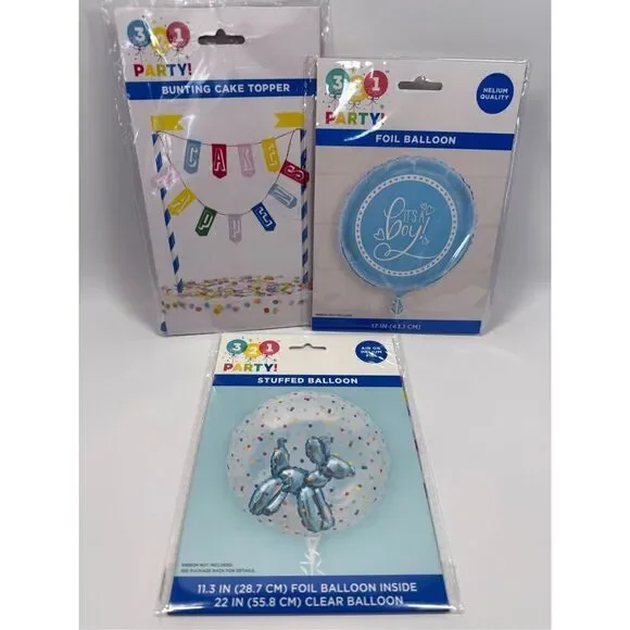 D32    Party Decorations-  It's a Boy 3 piece set 2 balloons and cake topper
