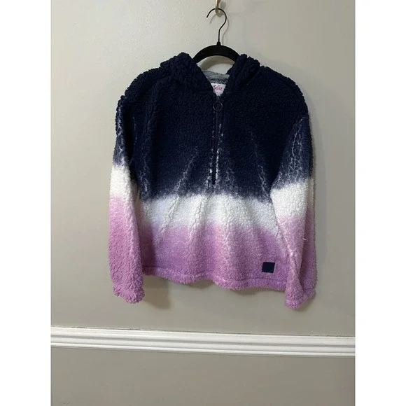 Girls Sherpa Lilac Purple White & Navy Blue‎ Half Zip Jacket Hoodie XL 16/18