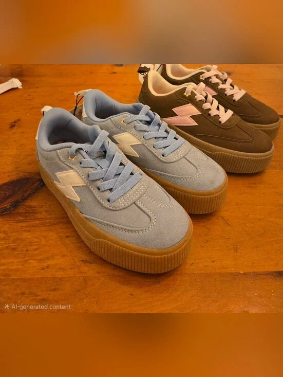 2 Pairs Of New Girls JUSTICE  Suede Platform Sneakers in Light Blue & brown Sz2