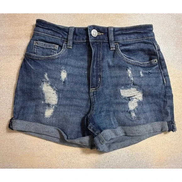 Justice Girls Distressed Denim Shorts Medium Wash Size 14 High Waisted-2081