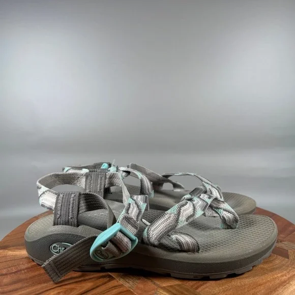 Chaco Z Cloud 2 Womens 8 Gray Teal Geometric Toe Loop Strappy Hiking Sandals