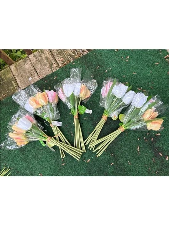 45 Artificial Tulips Flowers Multi Color Tulips Real Touch Faux Latex Bouquets