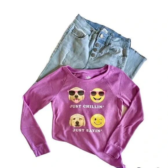 JUSTICE, GIRLS HIGH RISE JEGGINGS & SHIRT. SIZE 10.