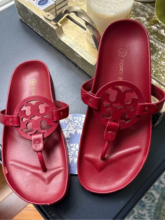 Tory Burch Red Miller Logo Thong Slides