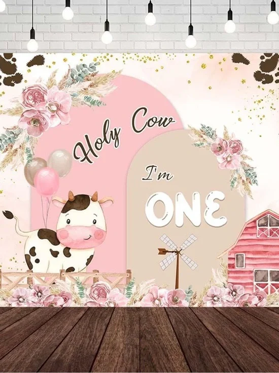 1st Birthday Banner 7x5 “Holy Cow I’m ONE” cow theme farm