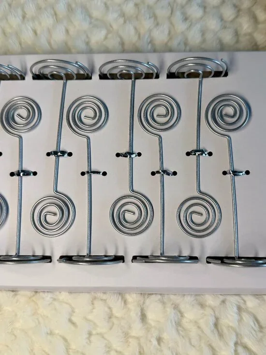 Swirled Silver Tone Place Card Holders- 8pc
