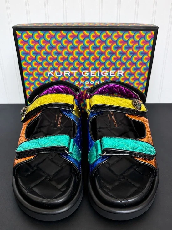 Kurt Geiger Orson Metallic Rainbow Leather Sandals Size 10 EU 41 NIB women’s