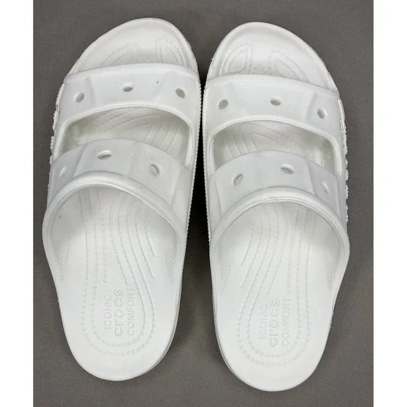 Crocs Slides Women's 9 Iconic Comfort White Sandals Men 7 Outdoor Summer Water