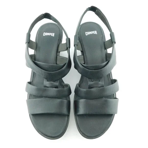 CAMPER Black Leather Caged  Platform Ankle Strap Sandals 40