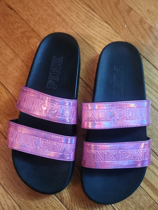 PINK Victoria's Secret Iridescent Pink Double-Strap Slide Sandals/ Women's
