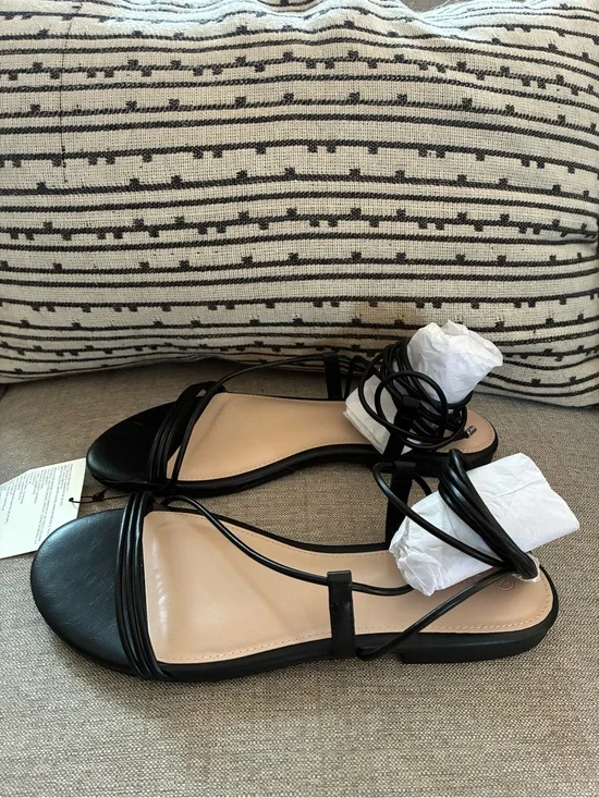 Strappy Black Lace-Up Women's Sandals