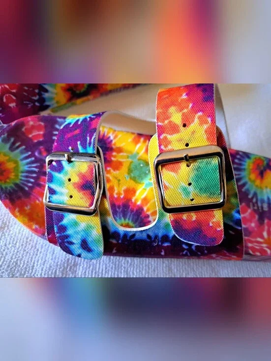 MADDEN GIRL Rainbow SANDLES tie-dye SIZE 10 dual buckle BRAND NEW no box SLIDES