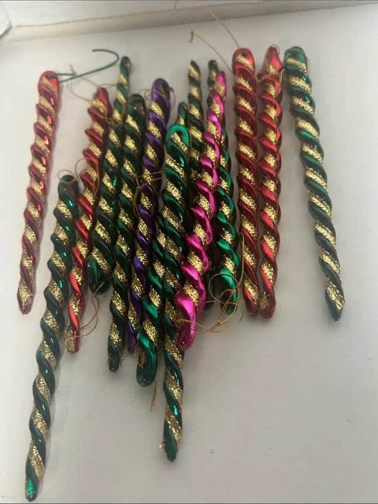 Festive Spiral Icicle Ornament Set  of 14 Multicolor