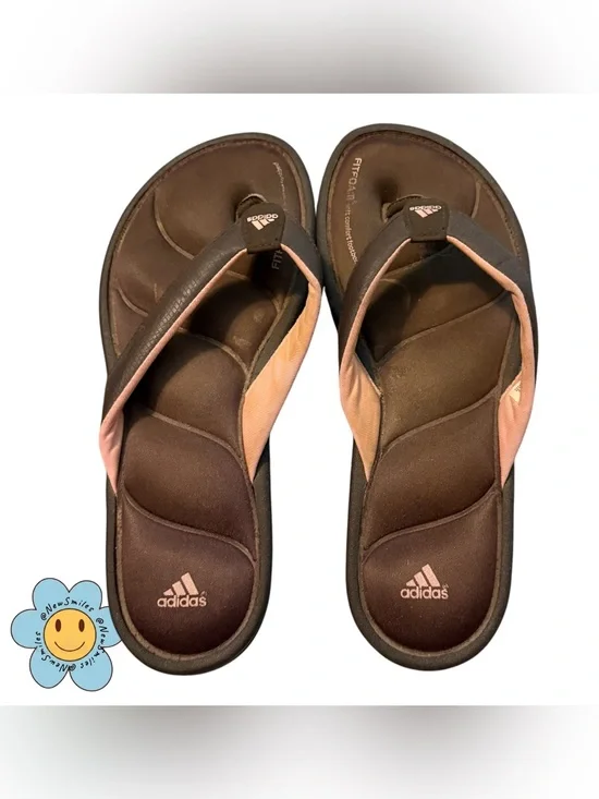 adidas ~ Women’s Brown & Pink Cushioned Flip Flops ~ Gently Worn