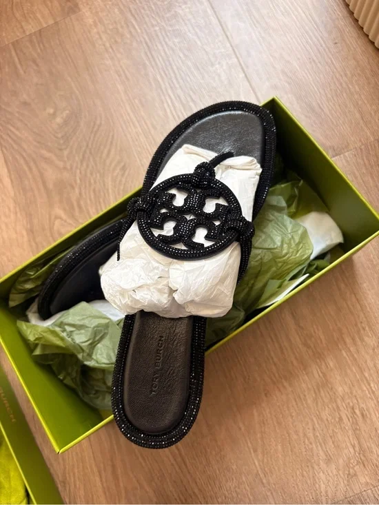 Tory Burch Black Embellished Miller Slide Sandal
