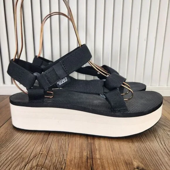 Teva Flatform Universal Sandals Women's 8 Black Platform Slingback Shoes 1008844