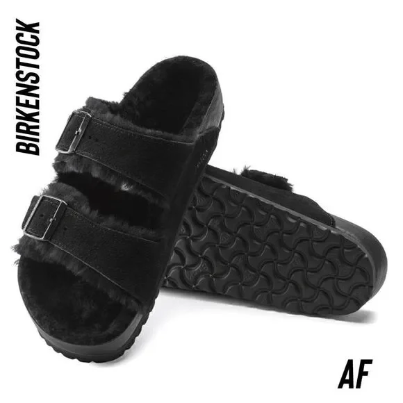 BIRKENSTOCK ARIZONA SHEARLING SUEDE LEATHER IN BLACK NWT