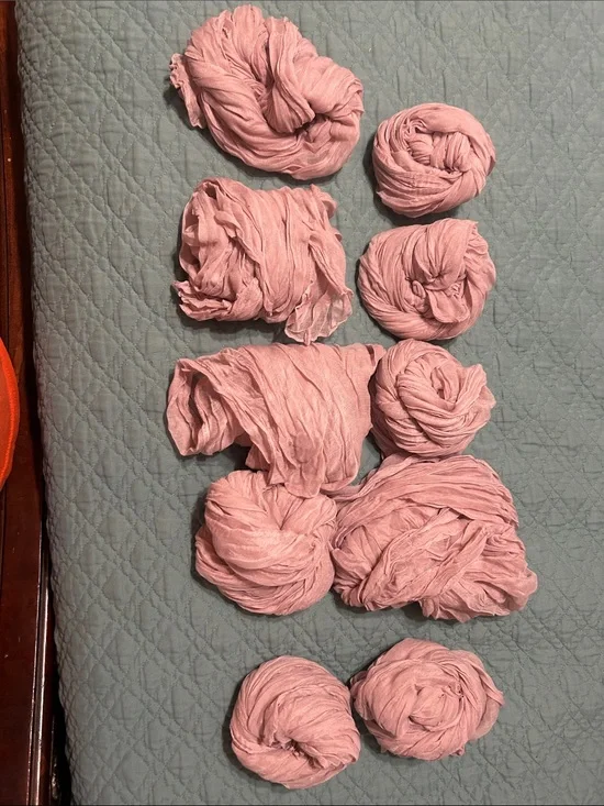 Dusty Pink Gauzy Fabric runners for tables- Soft Rolled Bundles (Set of 10)