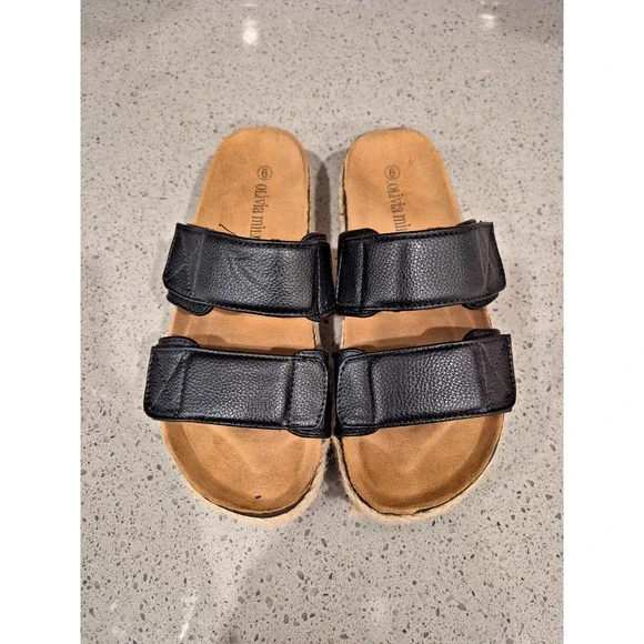 Olivia Miller Women's Palm Cove Espadrille Slide Sandals Black Size 6