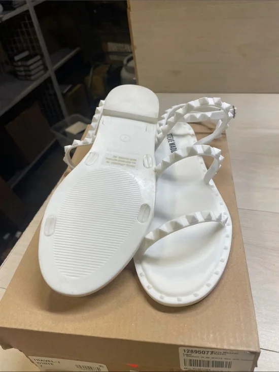 Steve Madden White Studded Strappy Flat Sandals #652