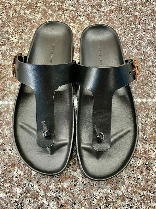 NWOT Tory Burch Vachetta Leather Mellow Thong Sandal In Perfect Black Women US 9