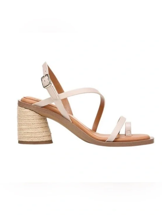 Franco Sarto Leather Women's Strappy Boho Block Heel Sandal - Cream Size 8