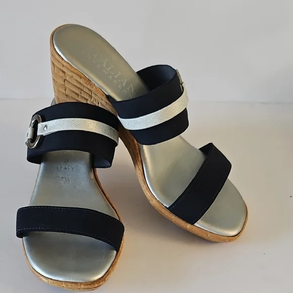 Italian Shoemakers Black and Silver Sandals with Minimalist Design