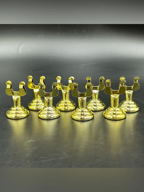 Set of 8 Vintage Gold Tone Metal Place Card Holders Name Card Table Stands