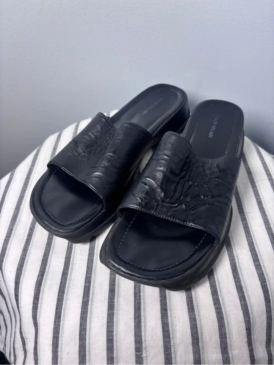 Vintage Y2K Colin Stuart Black Leather Platform Slide Sandals Women’s Size 10