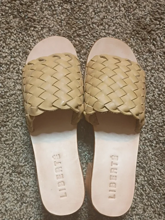 Tan Woven Slide Sandals for Women