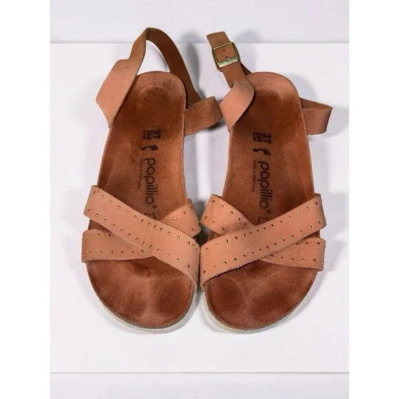 Papillio By Birkenstock Size 7 EU 37 Lola Coral Nubuck Wedge Sandals