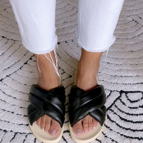 Proenza Schouler Black Padded Float Crossover Slide Sandals