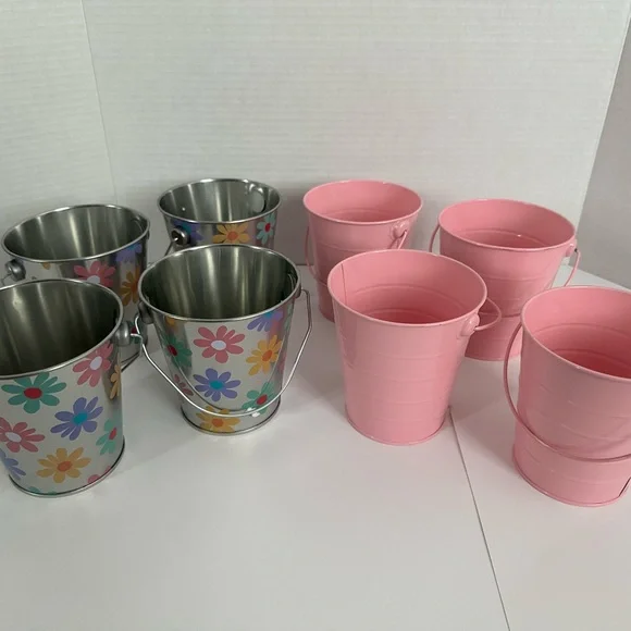 Pink Party Supplies - Metal pails and Cardboard pails