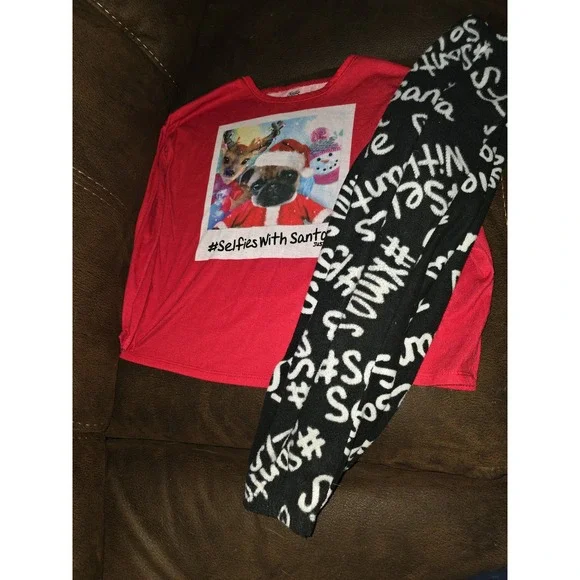 Justice‎ selfies with santa reindeer pug snowman pajamas size 6 7