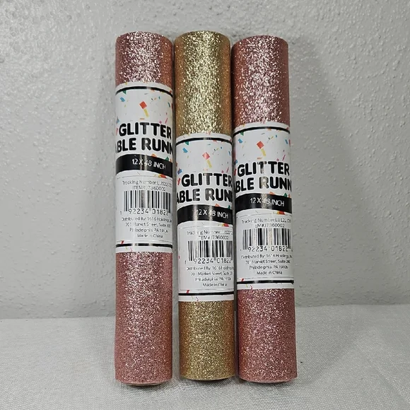 Set of 3 Glitter Table Runners - 2 Pink, 1 Gold - Party Supplies each 12