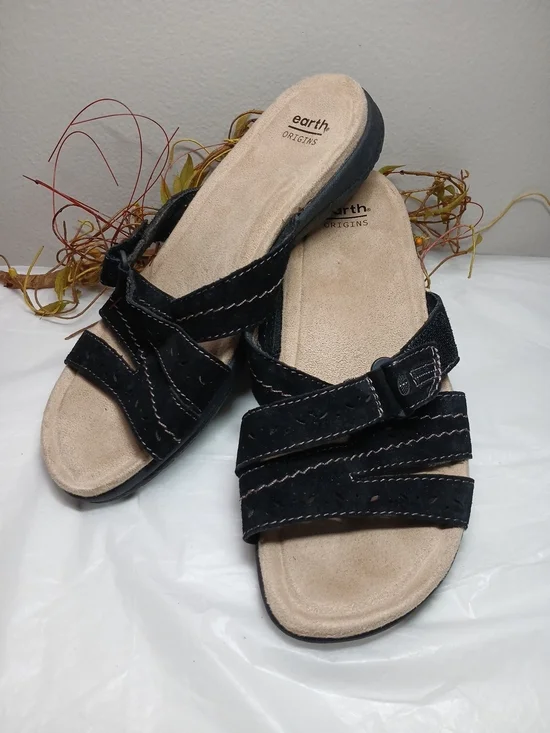 Earth Origins Black Suede Slide Sandals
