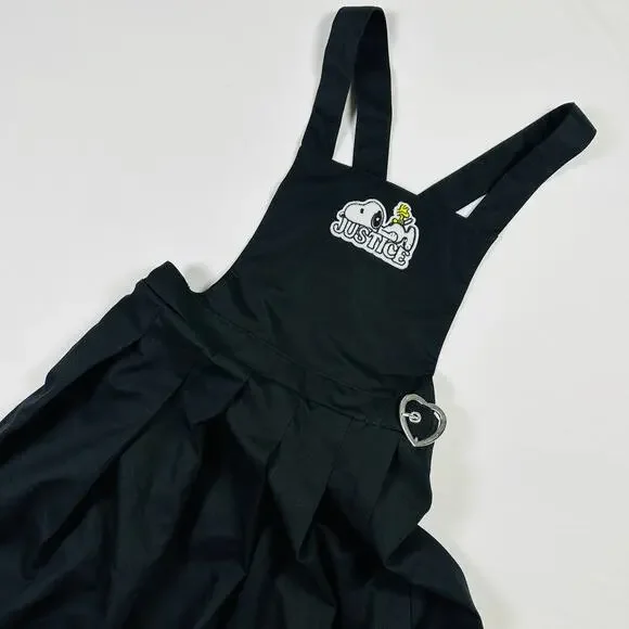 Justice x Peanuts Snoopy Black Overall Pleated Jumper Dress Sz S 7/8
