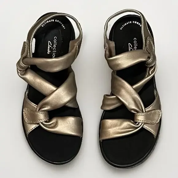 Clarks Women Saylie Moon Sandal Sporty Comfort Cushioned Pewter Size 5.5 US