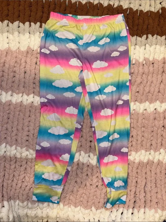 Justice Rainbow Cloud Print Pajama Leggings - Pink, Yellow, Blue, Purple