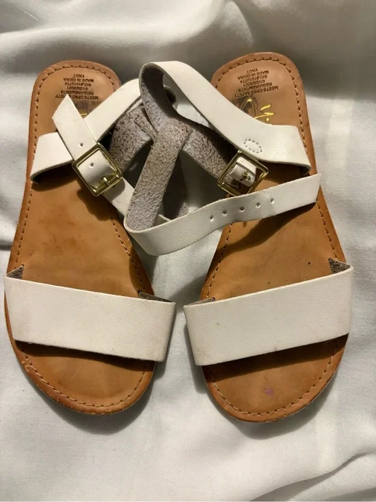 Girls  White Leather Strappy Slide Sandals