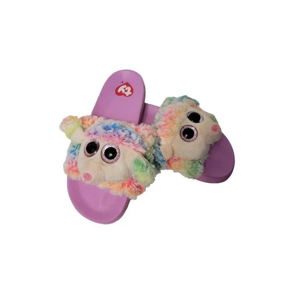 TY Poodle Fuzzy Slipper Slides Girls 4/5 Pink Multicolor