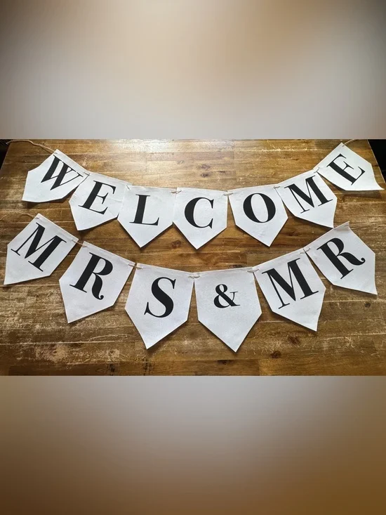 Welcome Interchangeable Mrs & Mr, Mrs & Mrs, or Mr & Mr White Wedding Banner