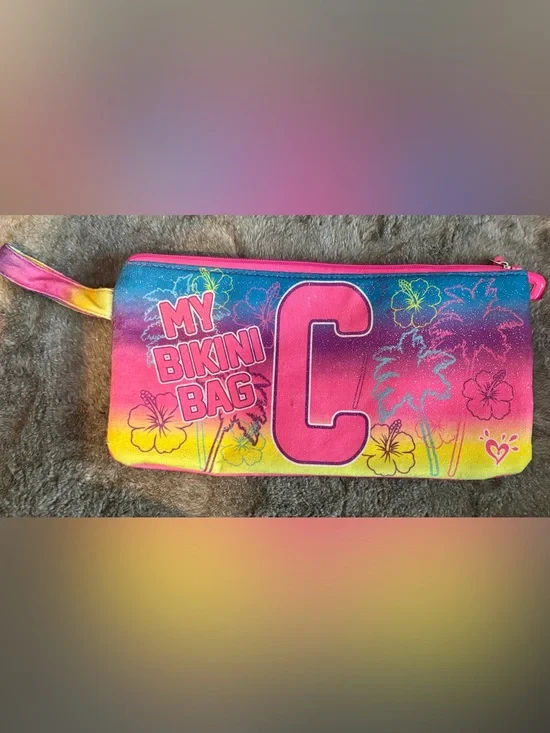 Colorful 'My Bikini Bag' Pouch - Pink, Blue & Yellow